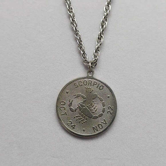Scorpio Zodiac Coin Pendant Necklace Silver Tone Crown Jewel Collection - Picture 4 of 6
